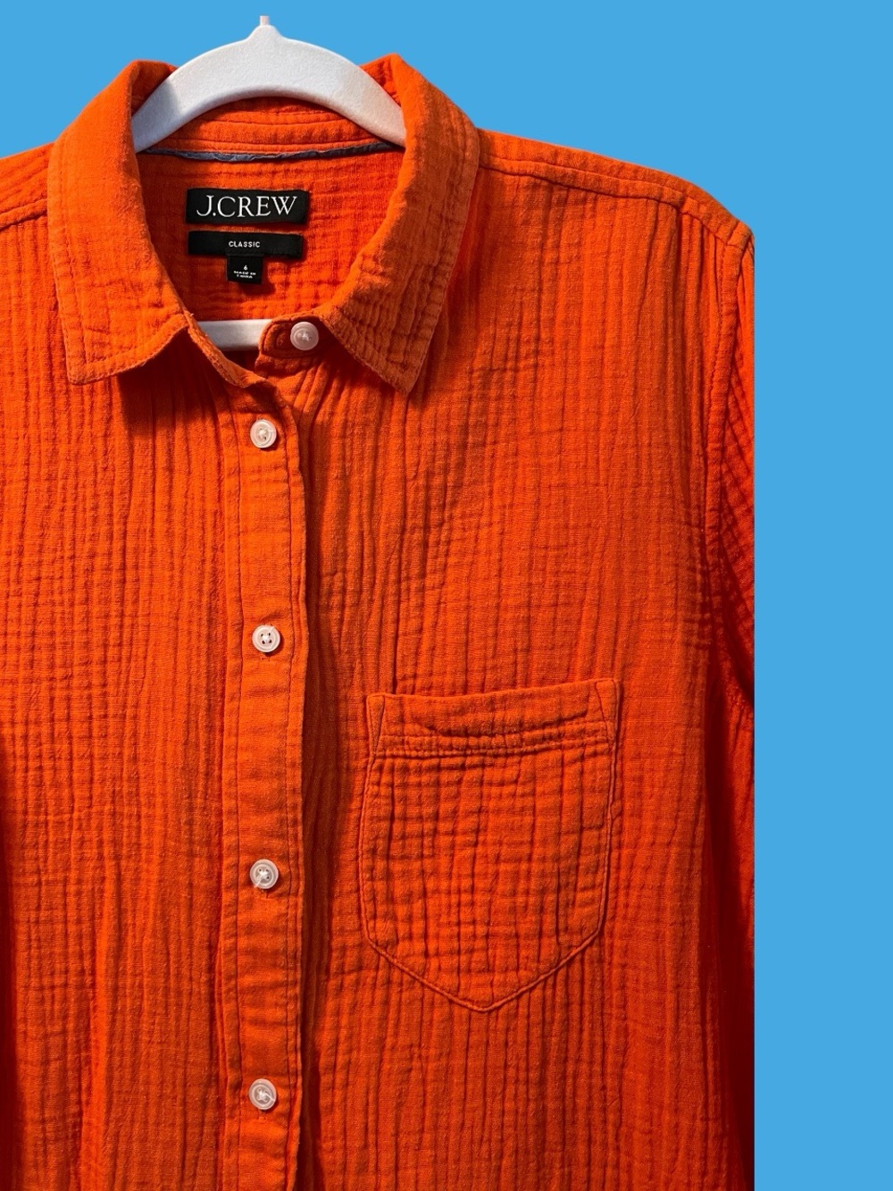 J.Crew Classic Bright Orange Double-Gauze Button-Up / Size 6 - Picture 4 of 14